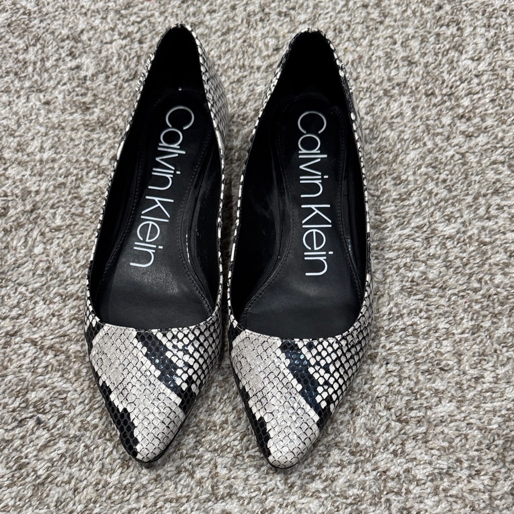 Calvin Klein Black and White Snakeskin Heels